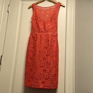 COPY - Theia coral lace overlay dress